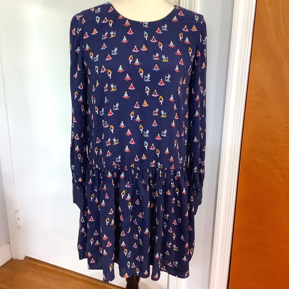 ZARA TRAFALUC COLLECTION DRESS PEPLUM NAVY YOGA PRINT SPORT CHIC SIZE ME… - Picture 1 of 9